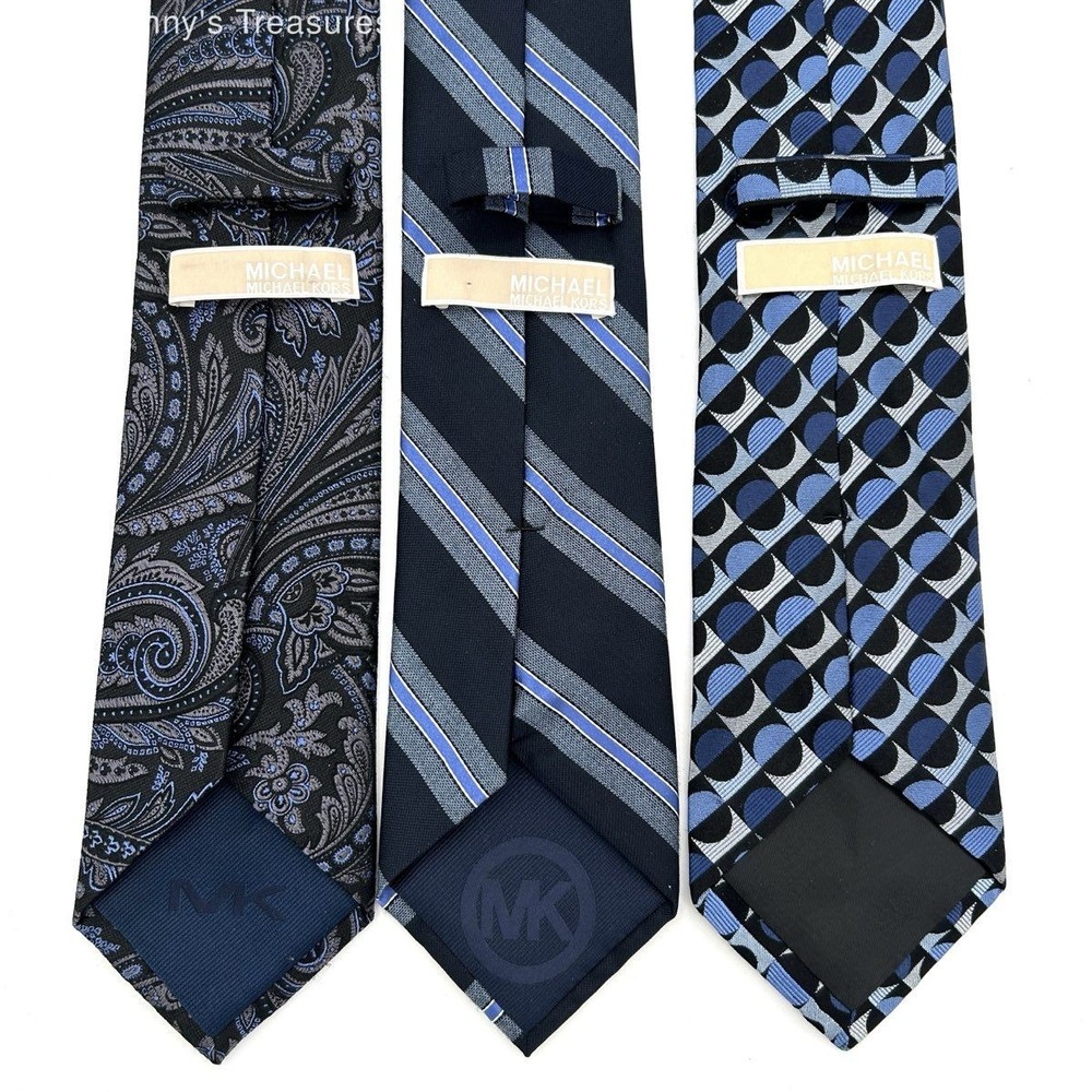 Lot of 3 Michael by Michael Kors Silk Blend Blue Novelty Printed Ties Classic